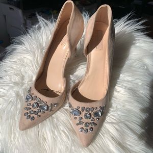 Beautifully Jeweled Suede High Heels